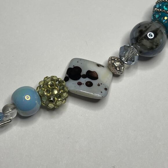 bracelet chunky beaded silver tone with turquoise blue toggle clasp artisan poss - Picture 5 of 16